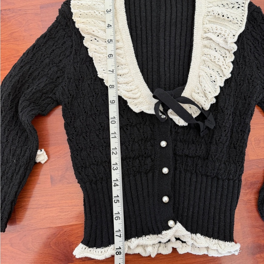 Zara Black Cardigan with white Ruffle Trim - Picture 6 of 7
